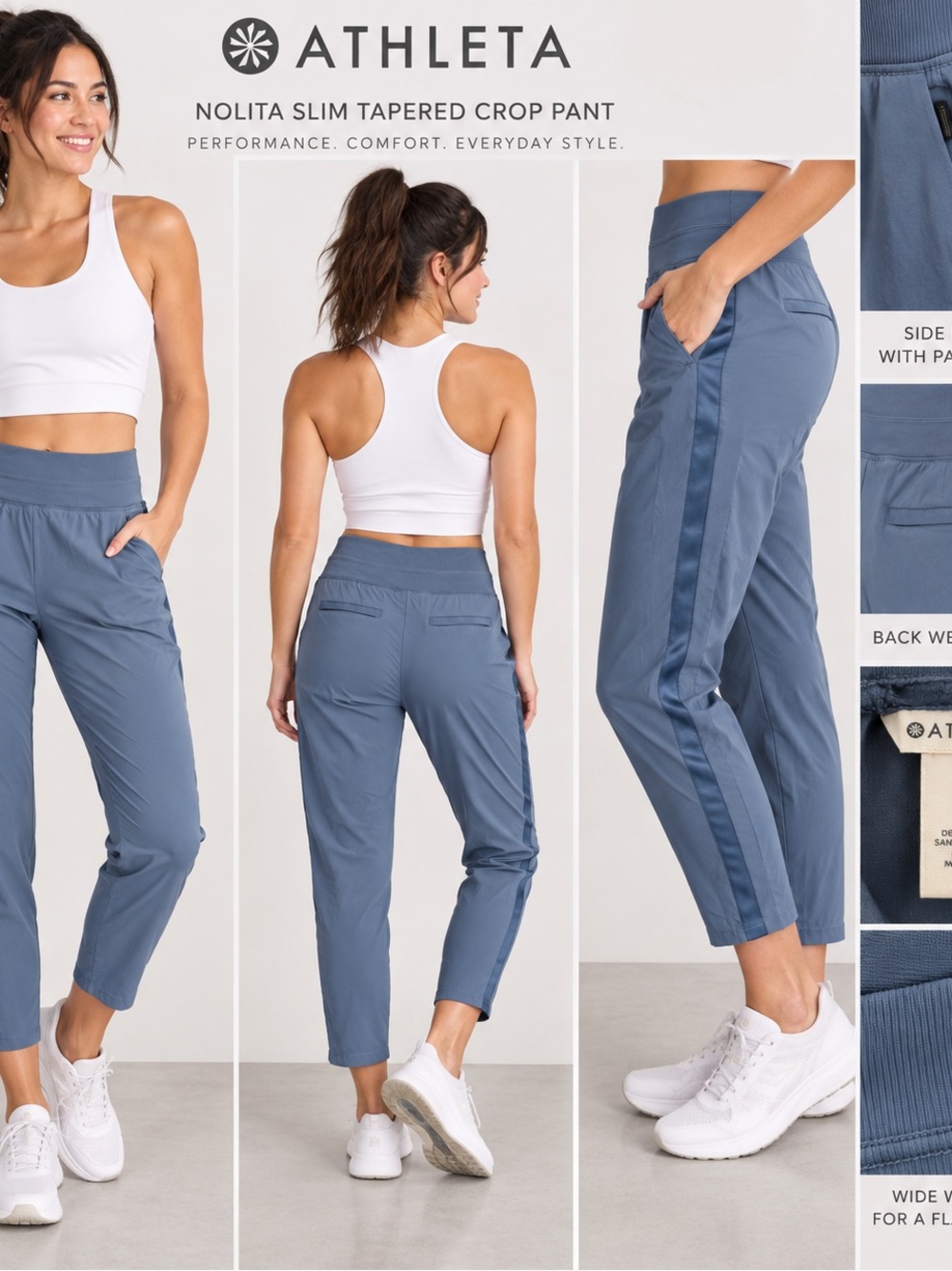 Athleta Nolita Slim Tapered Crop Pants Blue Gray 6 Tall